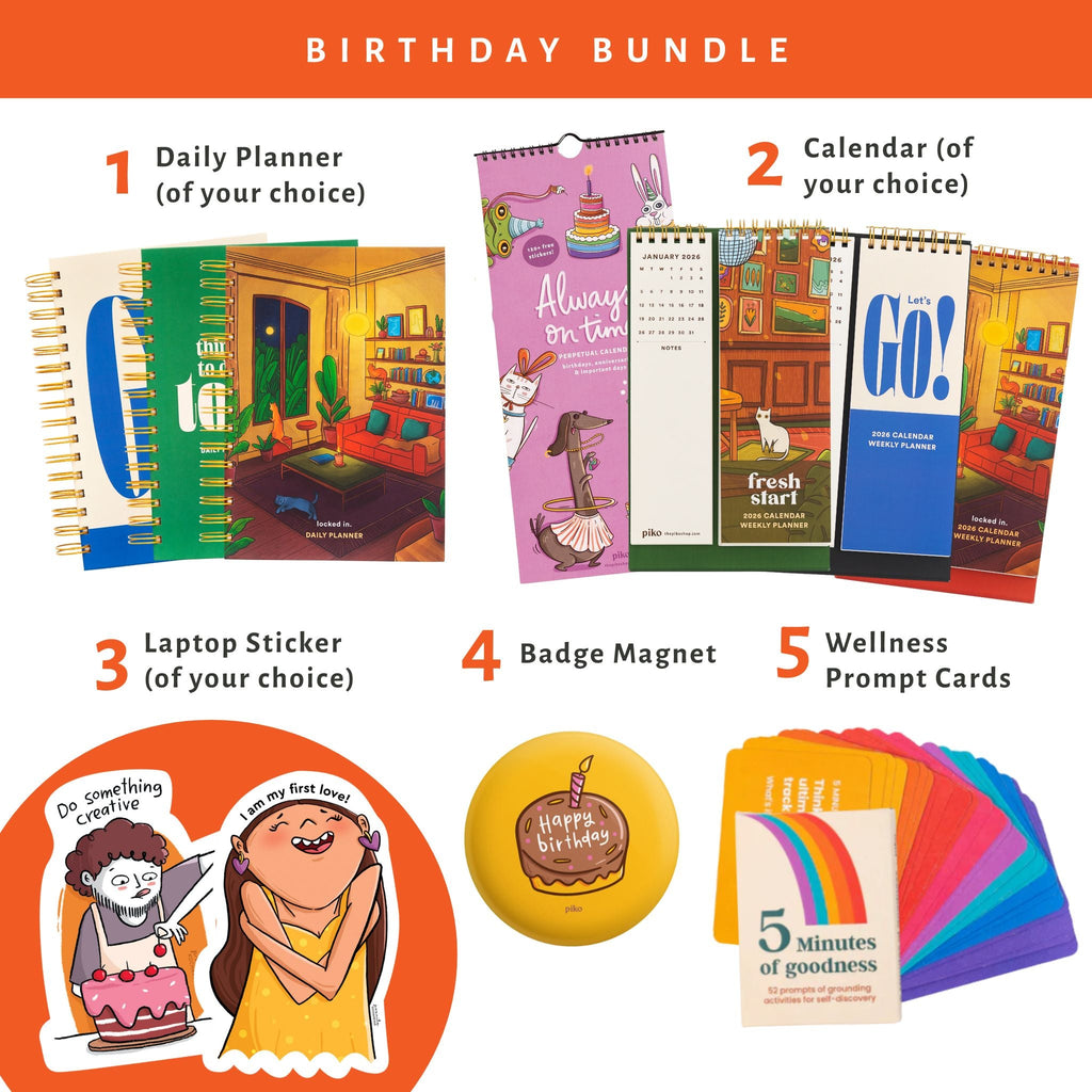 Birthday Bundle | Planner, Calendar, Wellness Cards, Magnet & Stickers - The Piko Shop